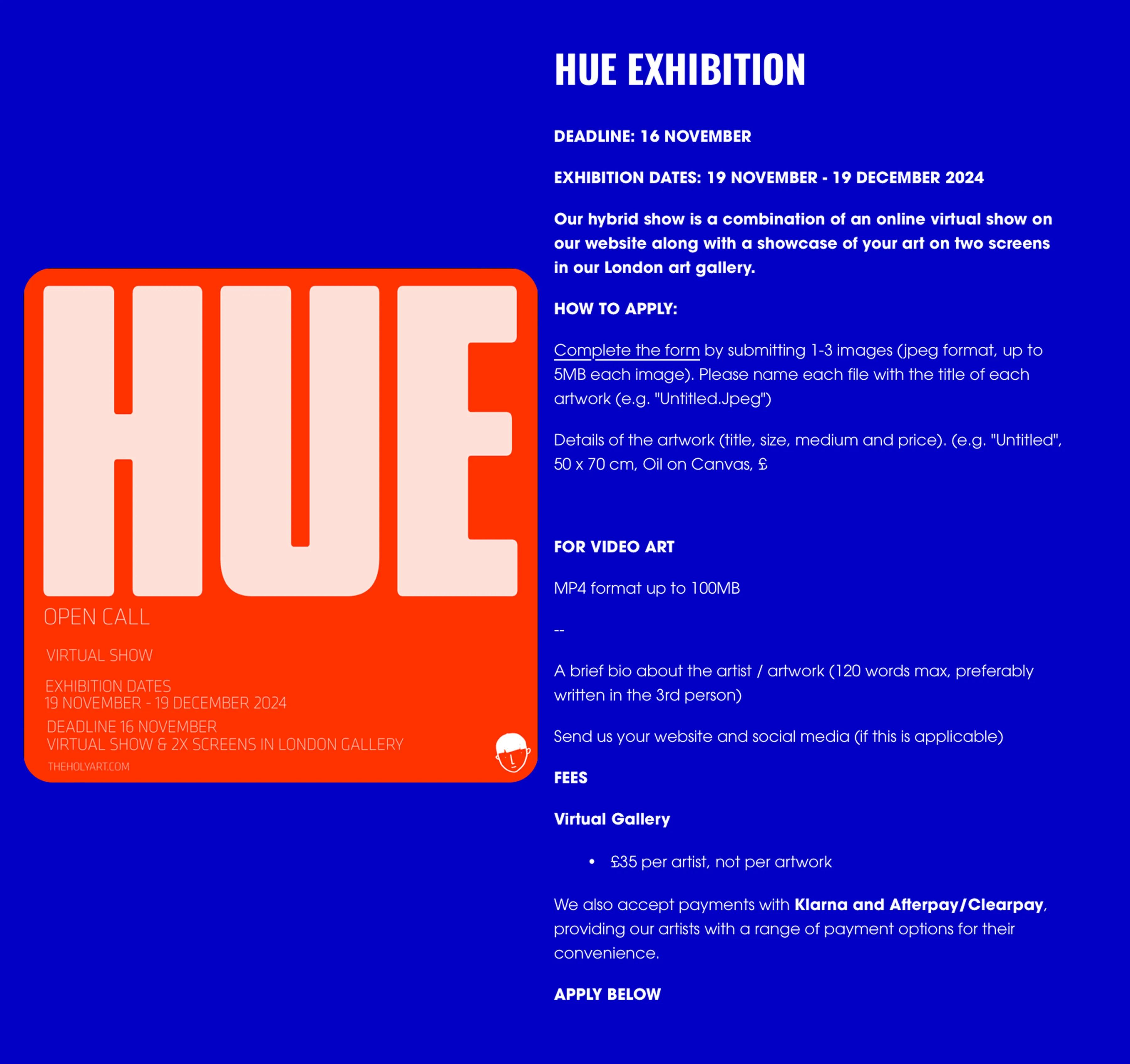 The HOLLYART GALLERY Virtual exhibition HUE room I, London 19 November 2024